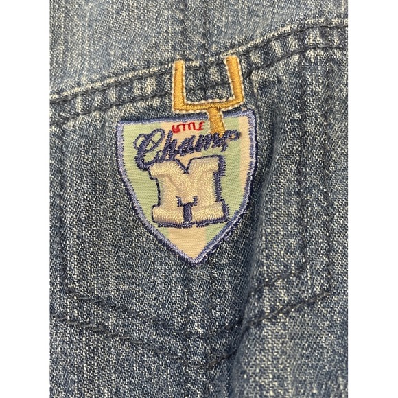 Disney Baby Mickey Mouse Denim Overalls vintage Football Little Champ 0-3M team - Picture 2 of 8